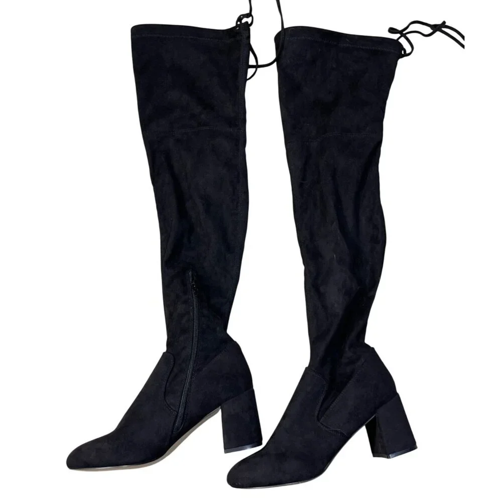 Steve Madden Osana Over The Knee Boot 7M Black Sort Tie Block Heel